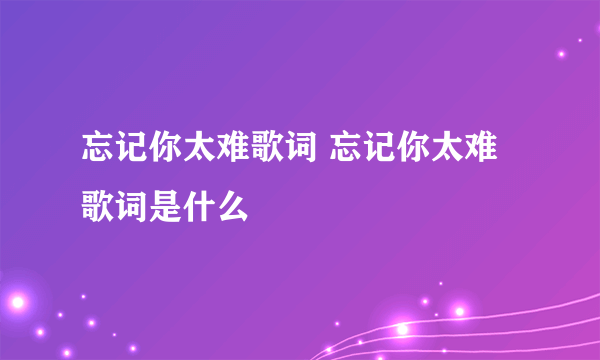 忘记你太难歌词 忘记你太难歌词是什么