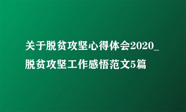 关于脱贫攻坚心得体会2020_脱贫攻坚工作感悟范文5篇