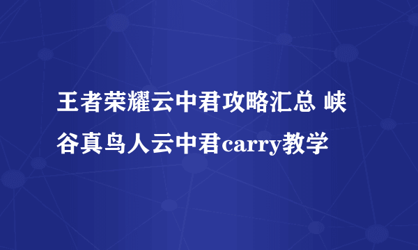 王者荣耀云中君攻略汇总 峡谷真鸟人云中君carry教学