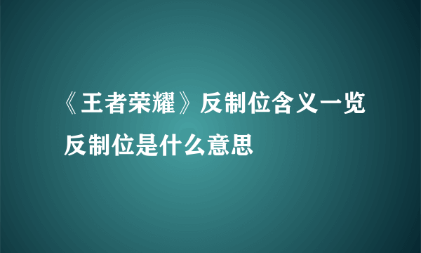 《王者荣耀》反制位含义一览 反制位是什么意思