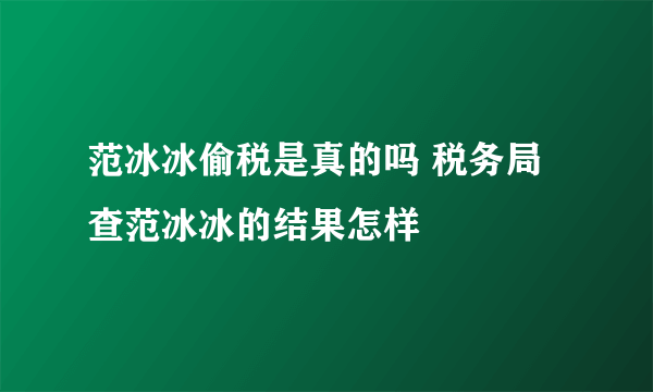 范冰冰偷税是真的吗 税务局查范冰冰的结果怎样