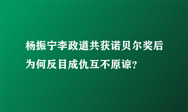 杨振宁李政道共获诺贝尔奖后为何反目成仇互不原谅？