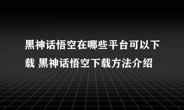 黑神话悟空在哪些平台可以下载 黑神话悟空下载方法介绍