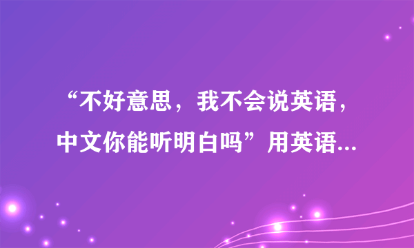 “不好意思，我不会说英语，中文你能听明白吗”用英语怎么翻译？