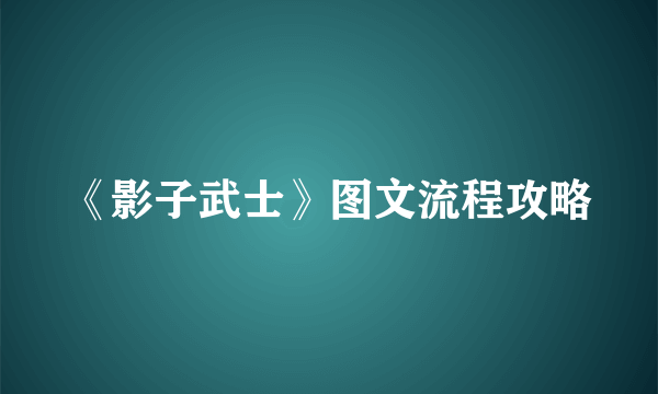 《影子武士》图文流程攻略