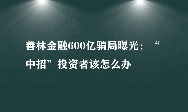 善林金融600亿骗局曝光：“中招”投资者该怎么办