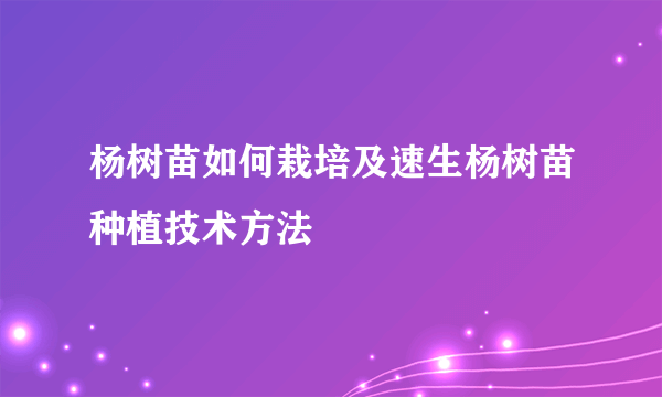 杨树苗如何栽培及速生杨树苗种植技术方法