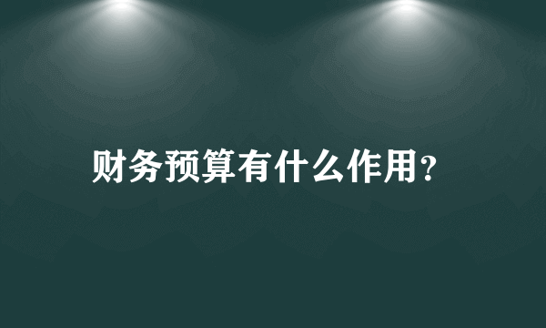 财务预算有什么作用？