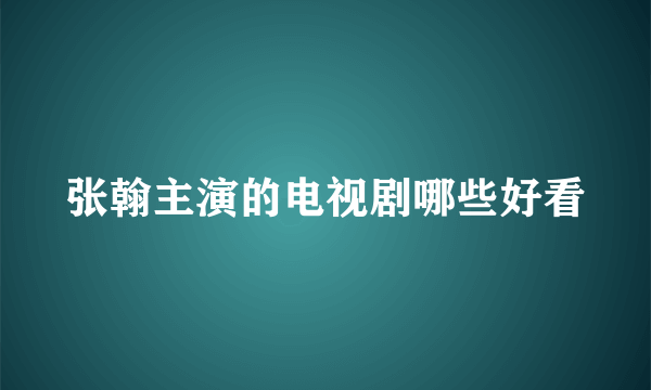 张翰主演的电视剧哪些好看